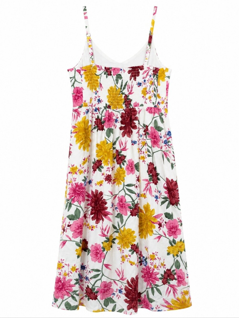 NEW Old Navy Floral Cami Midi Dress White Pink Yellow Smocked Stretch Back - Picture 3 of 6